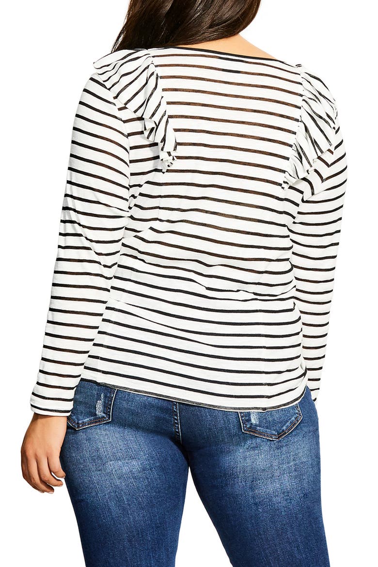 Nautical Ruffle Long Sleeve Tee, Alternate, color, BLACK STRIPE