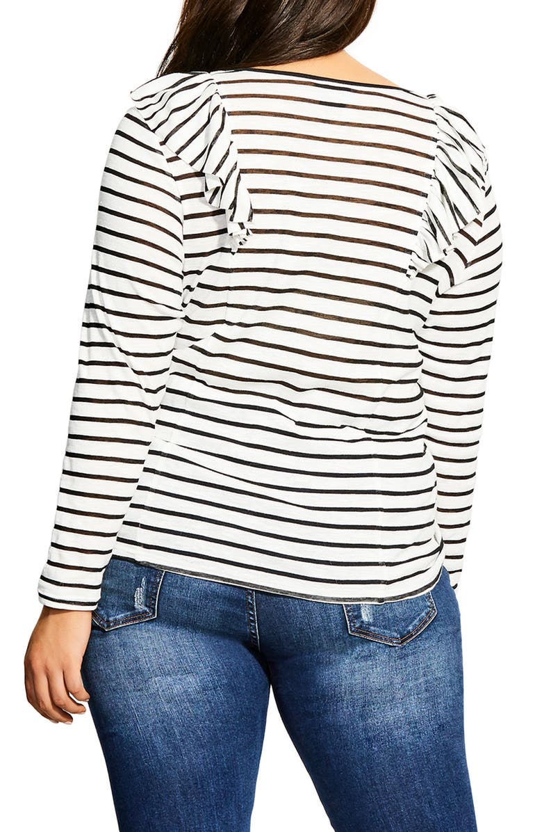 City Chic Nautical Ruffle Long Sleeve Tee, Alternate, color, 