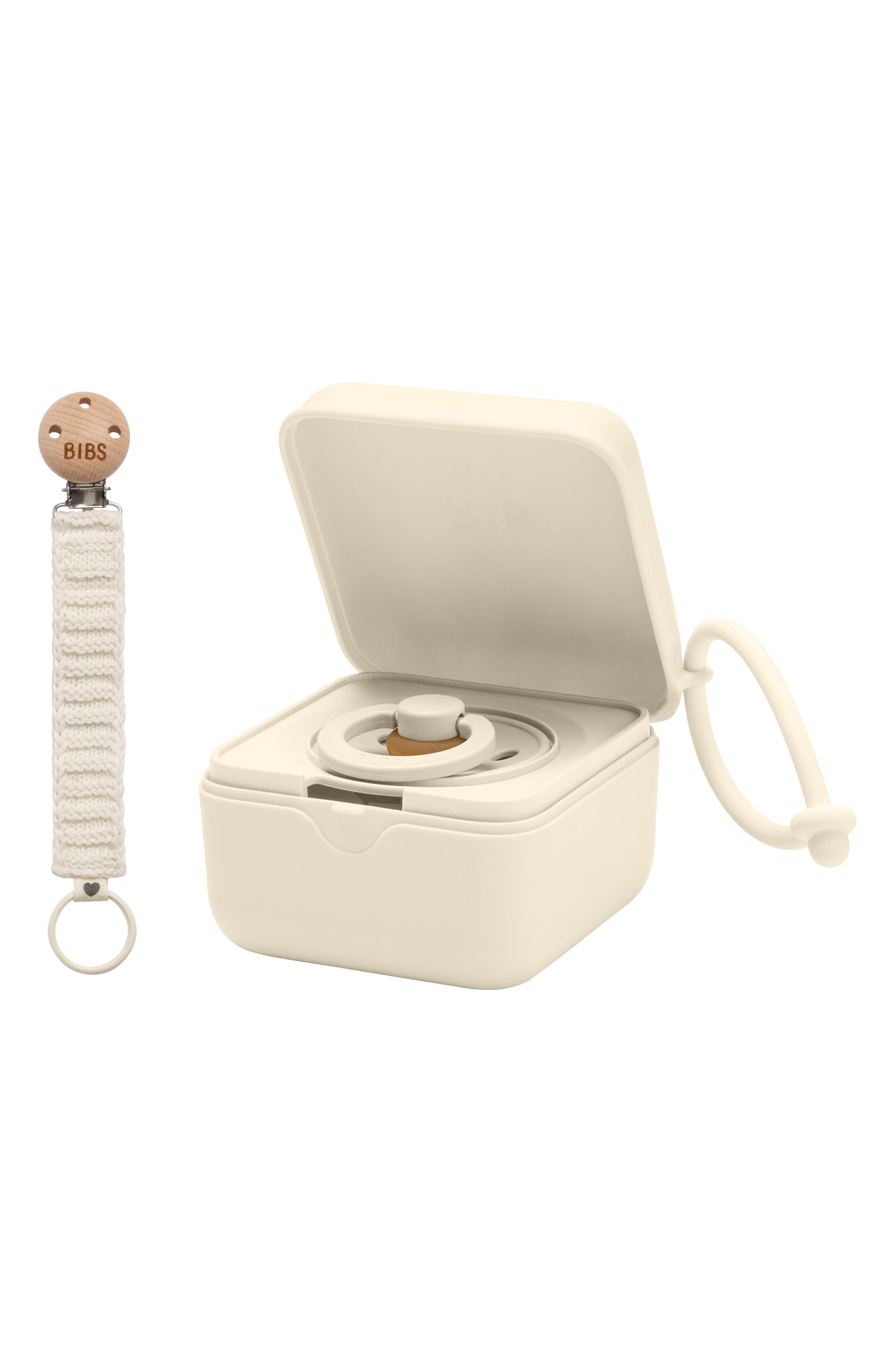 BIBS Pacifier Box & Pacifier Clip Set in Ivory 