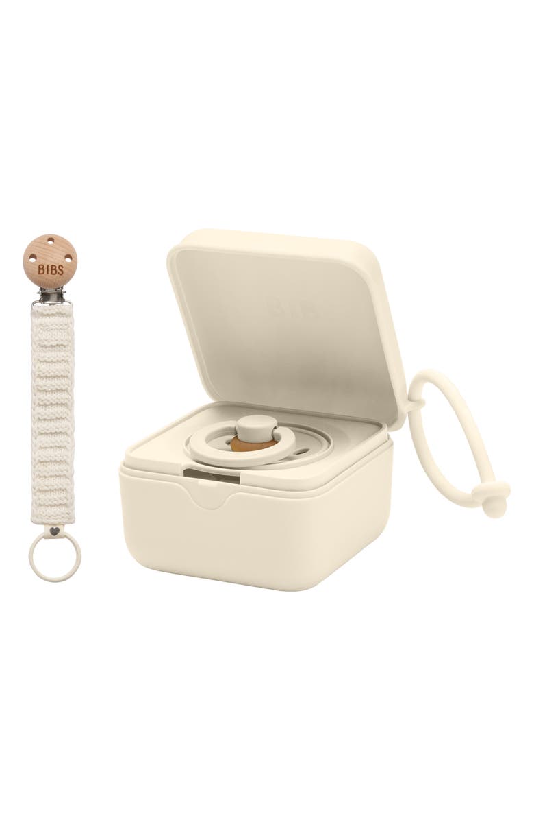 BIBS Pacifier Box & Pacifier Clip Set, Main, color, Ivory