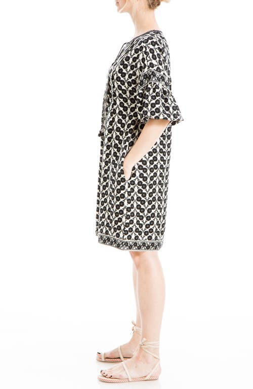 Max Studio Floral Puff Sleeve Shift Dress In Crm/blk Linum Flrl