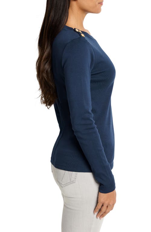 Nzt By Nic+zoe Shoulder Button Detail Stretch Cotton Top In Dark Indigo
