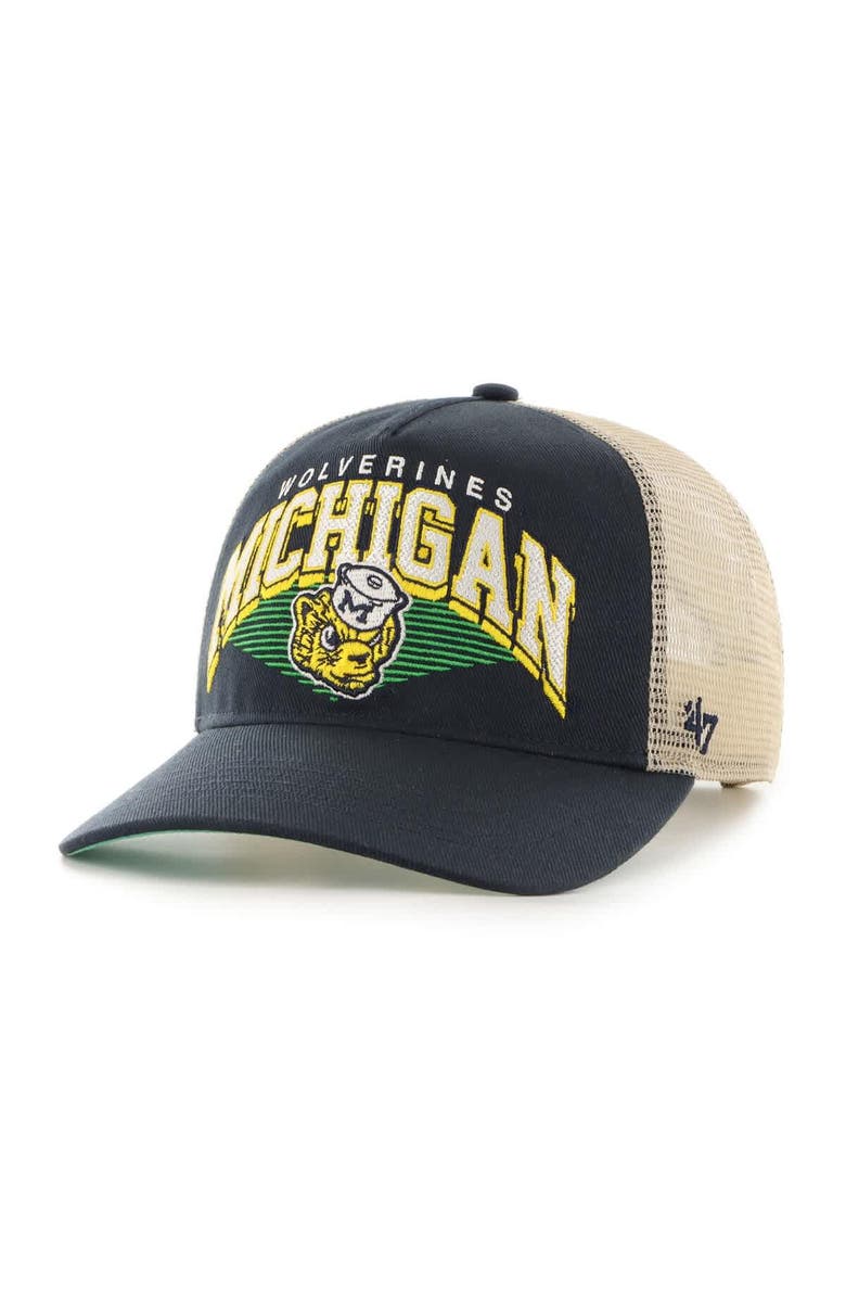 '47 Men's '47  Navy Michigan Wolverines Pomona Mesh Hitch Adjustable Trucker Hat, Main, color, Navy