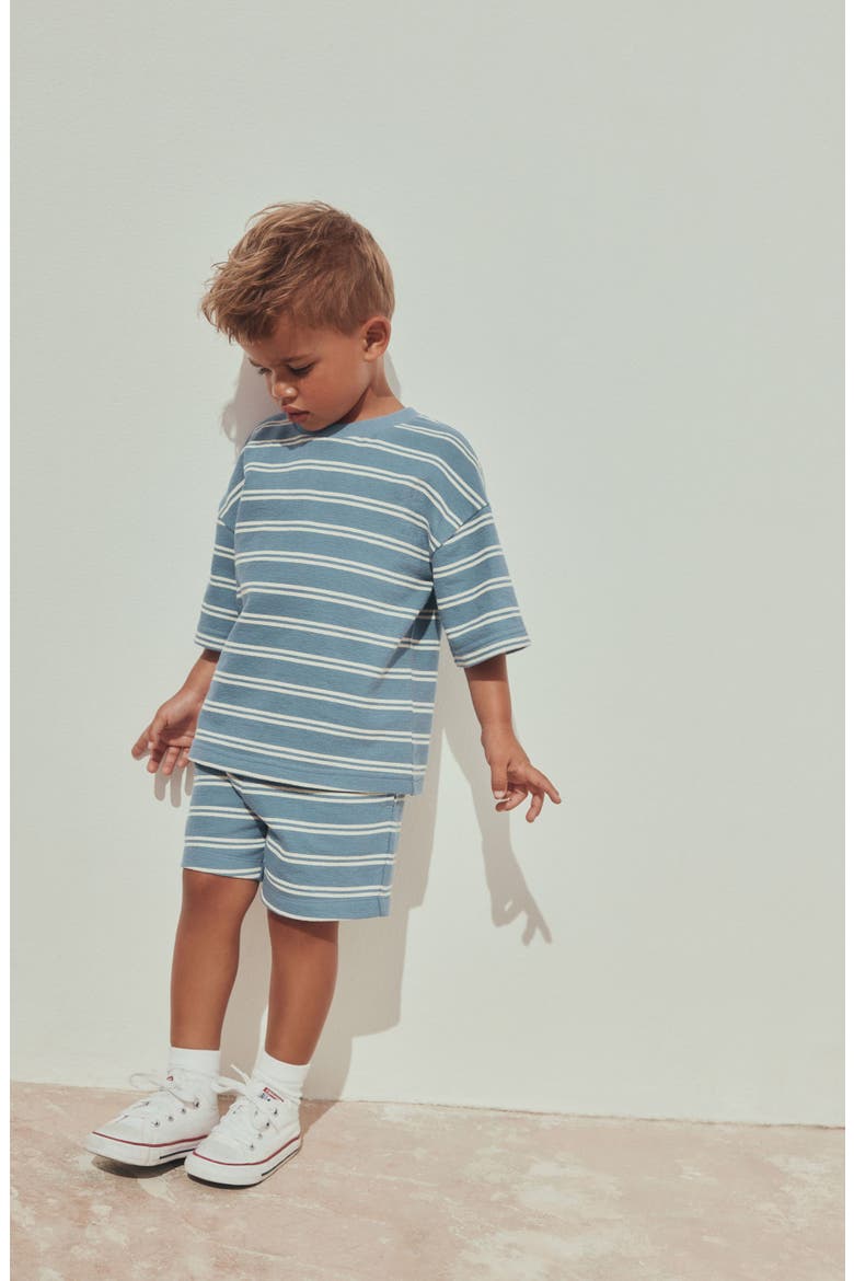 Kids' Stripe Jersey Cotton T-Shirt & Shorts Set, Alternate, color, BLUE