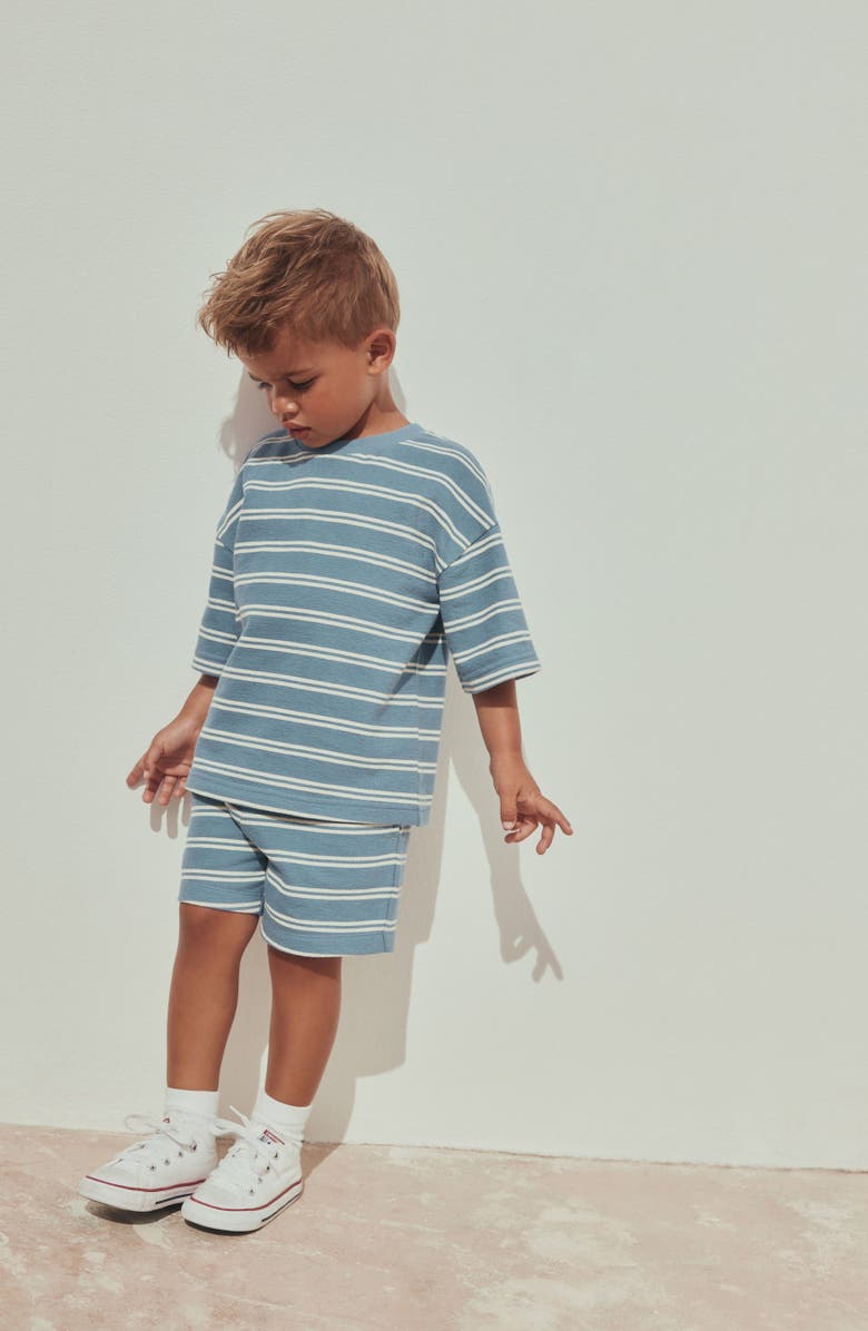 NEXT Kids' Stripe Jersey Cotton T-Shirt & Shorts Set, Alternate, color, Blue