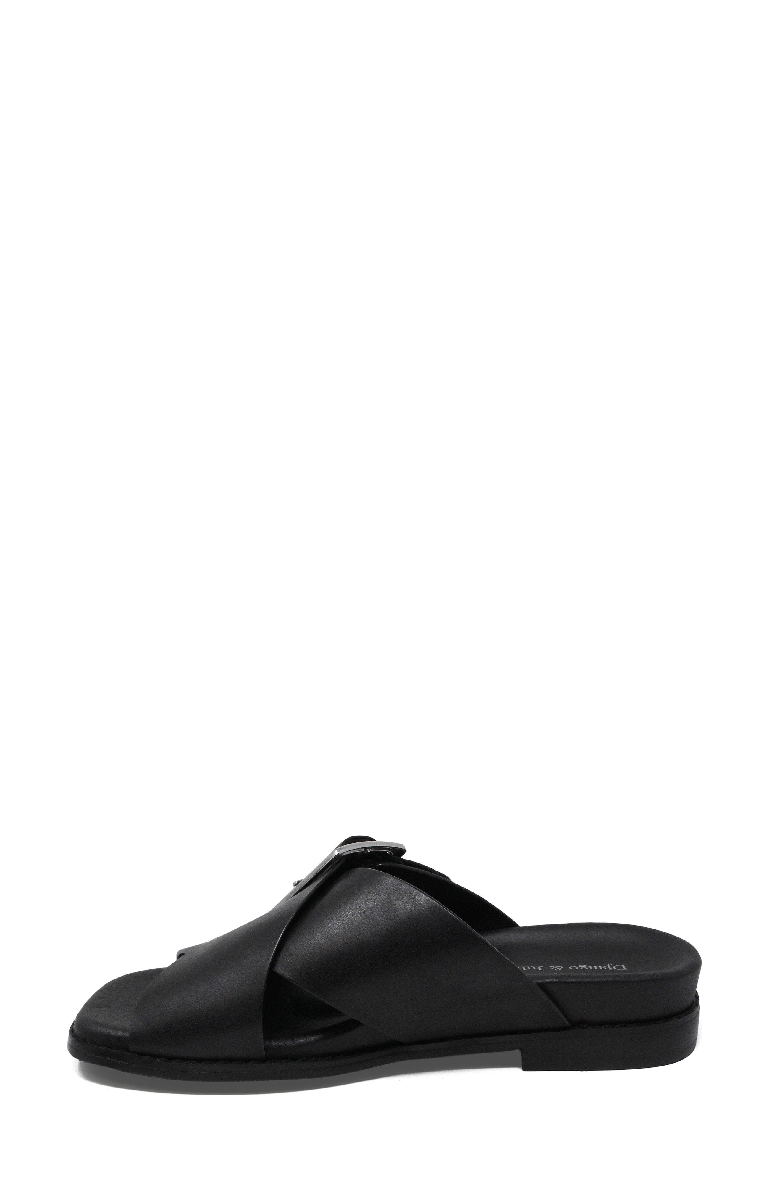 DJANGO AND JULIETTE Efri Wide Strap Flat Sandal, Alternate, color, Black Leather