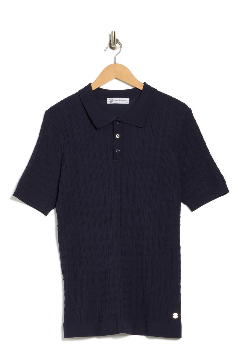 Cable Knit Short Sleeve Sweater, Alternate, color, NAVY