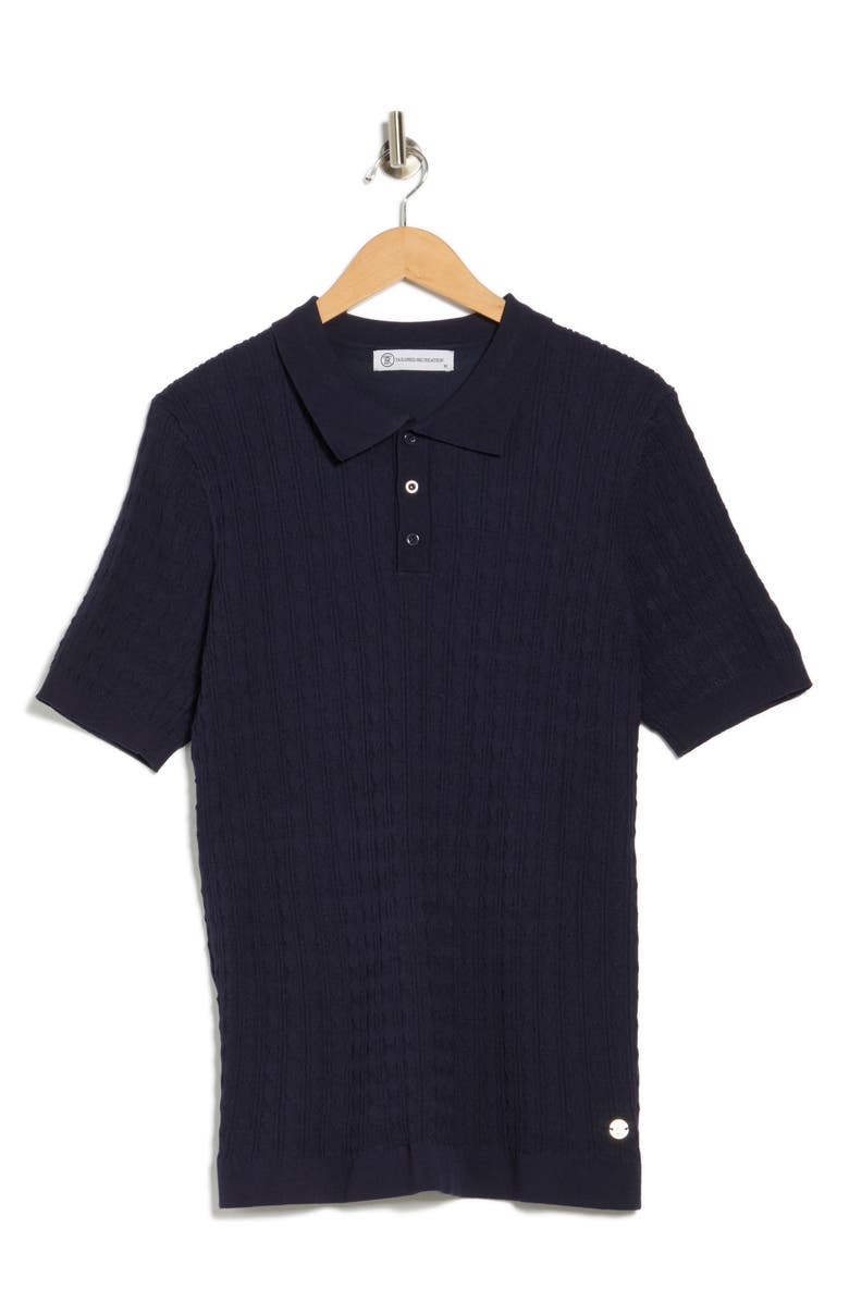 T.R. PREMIUM Cable Knit Short Sleeve Sweater, Alternate, color, Navy