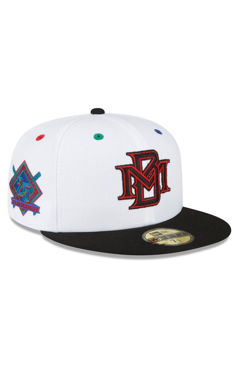 New Era Men's New Era White/Black Milwaukee Brewers 25th Anniversary Primary Eye 59FIFTY Fitted Hat, Main, color,