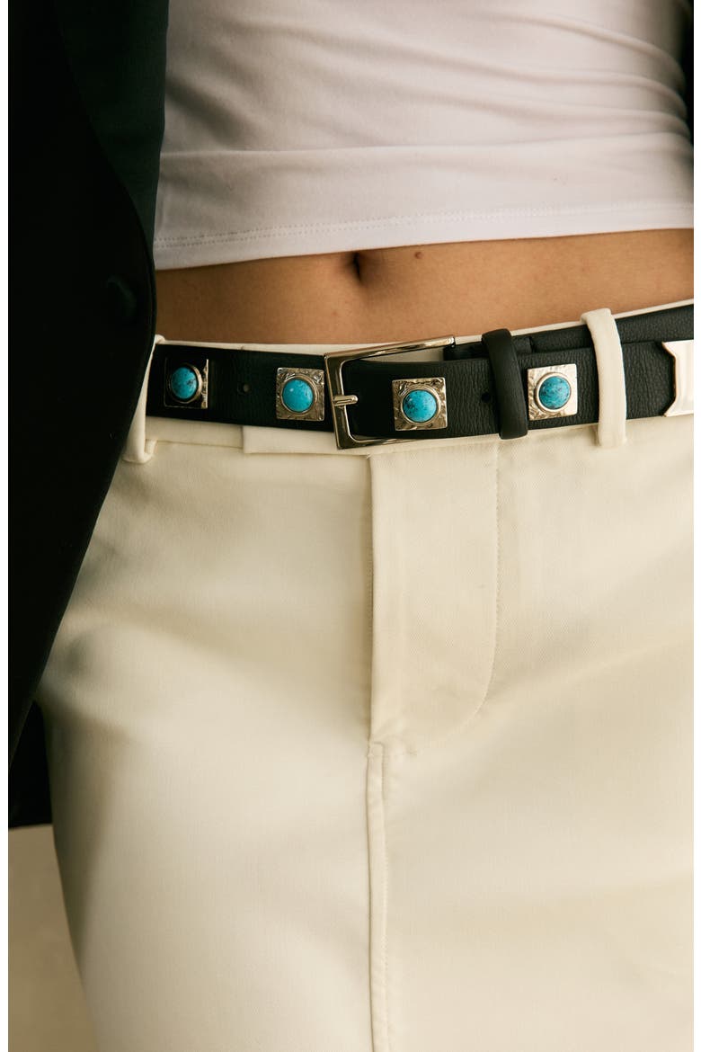 No. 2 Stud Leather Belt, Alternate, color, BLACK SILVER TURQUOISE ENAMEL