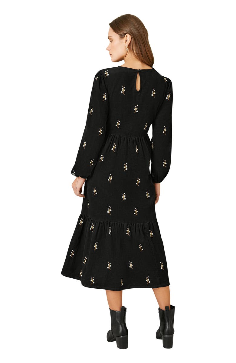 Yumi Long Sleeve Midi Floral Dress, Alternate, color, Black