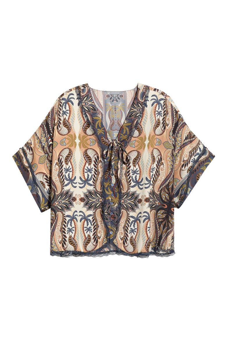 Roll Cuff Drop Shoulder Top, Alternate, color, STORMY BLUE/ ECRU MULTI