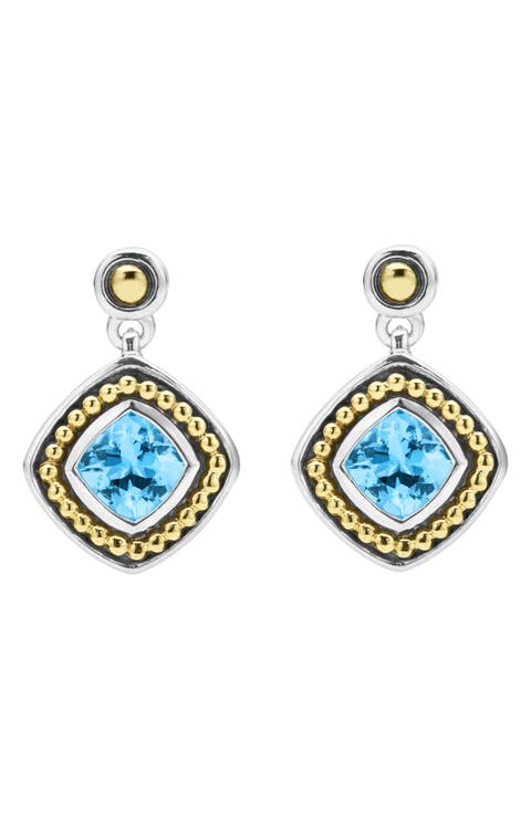 Caviar Color Blue Topaz Drop Earrings