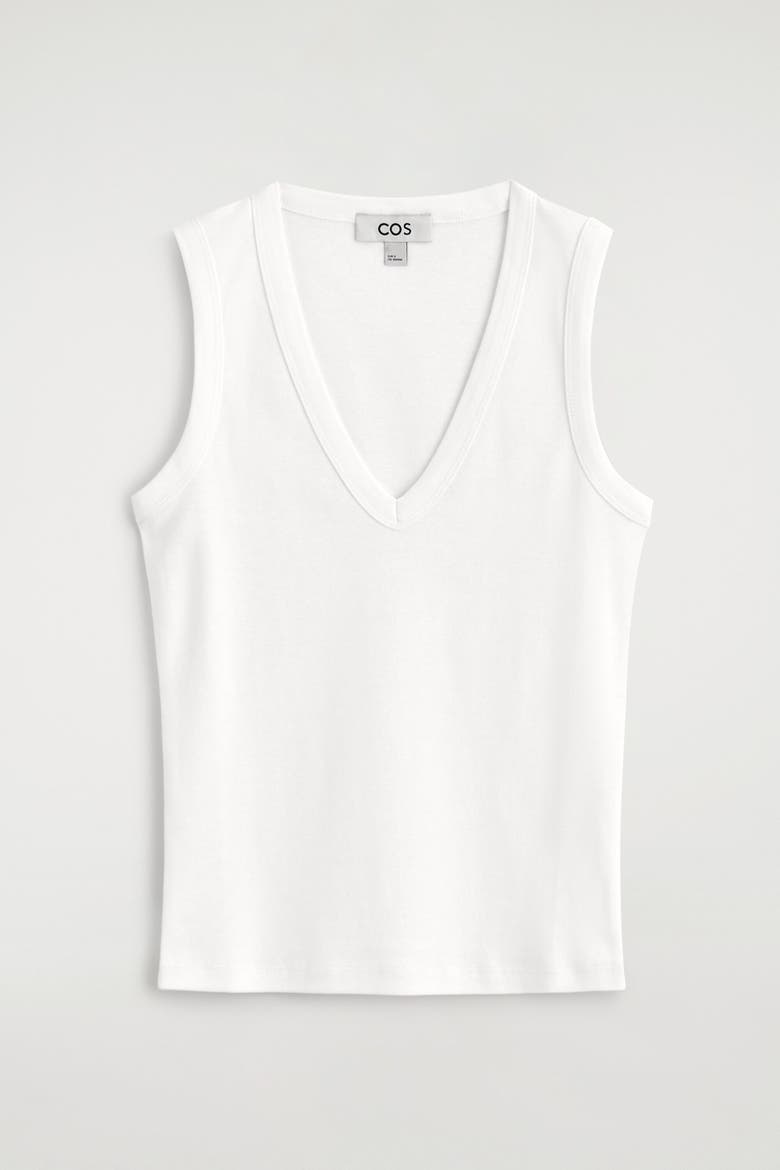Cotton V-neck Tank Top, Alternate, color, WHITE