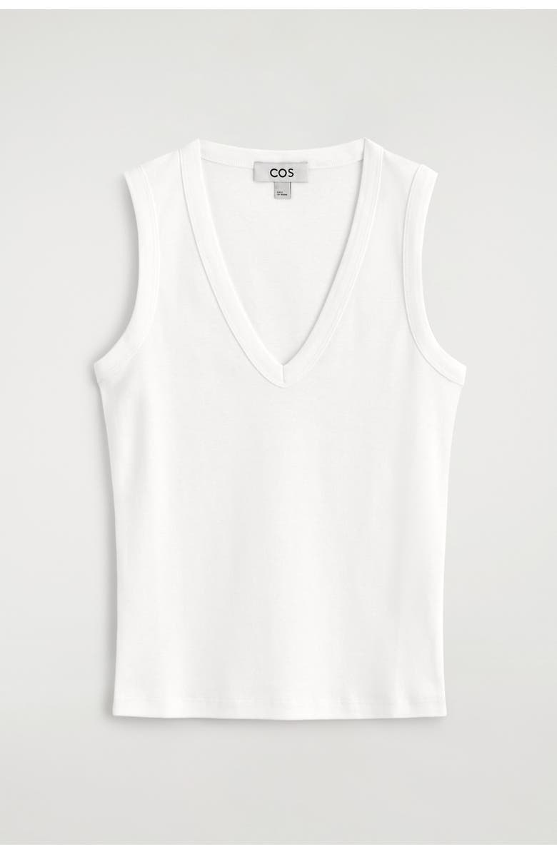 COS Cotton V-neck Tank Top, Alternate, color, White