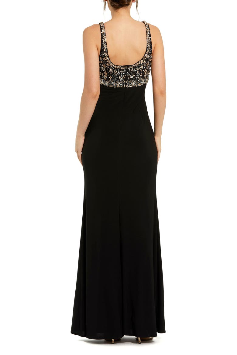 Sleeveless Scoop Neck Embellished Jersey Gown, Alternate, color, Black
