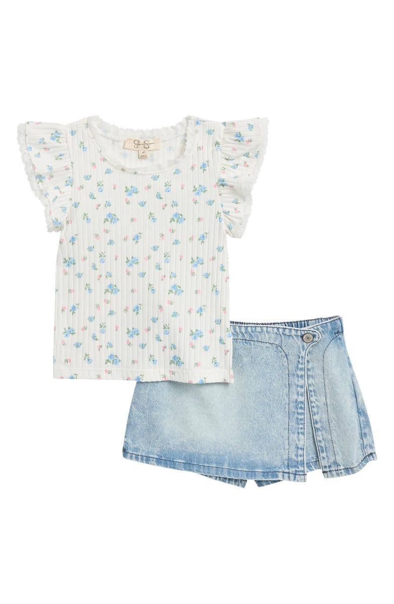 Jessica Simpson Kids' Ribbed T-Shirt & Denim Skort Set, Main, color,
