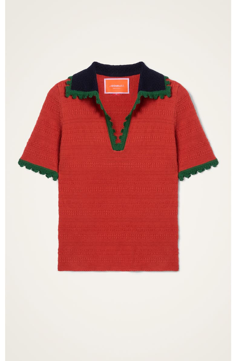 La DoubleJ Picket Polo Top, Alternate, color, Solid Terra