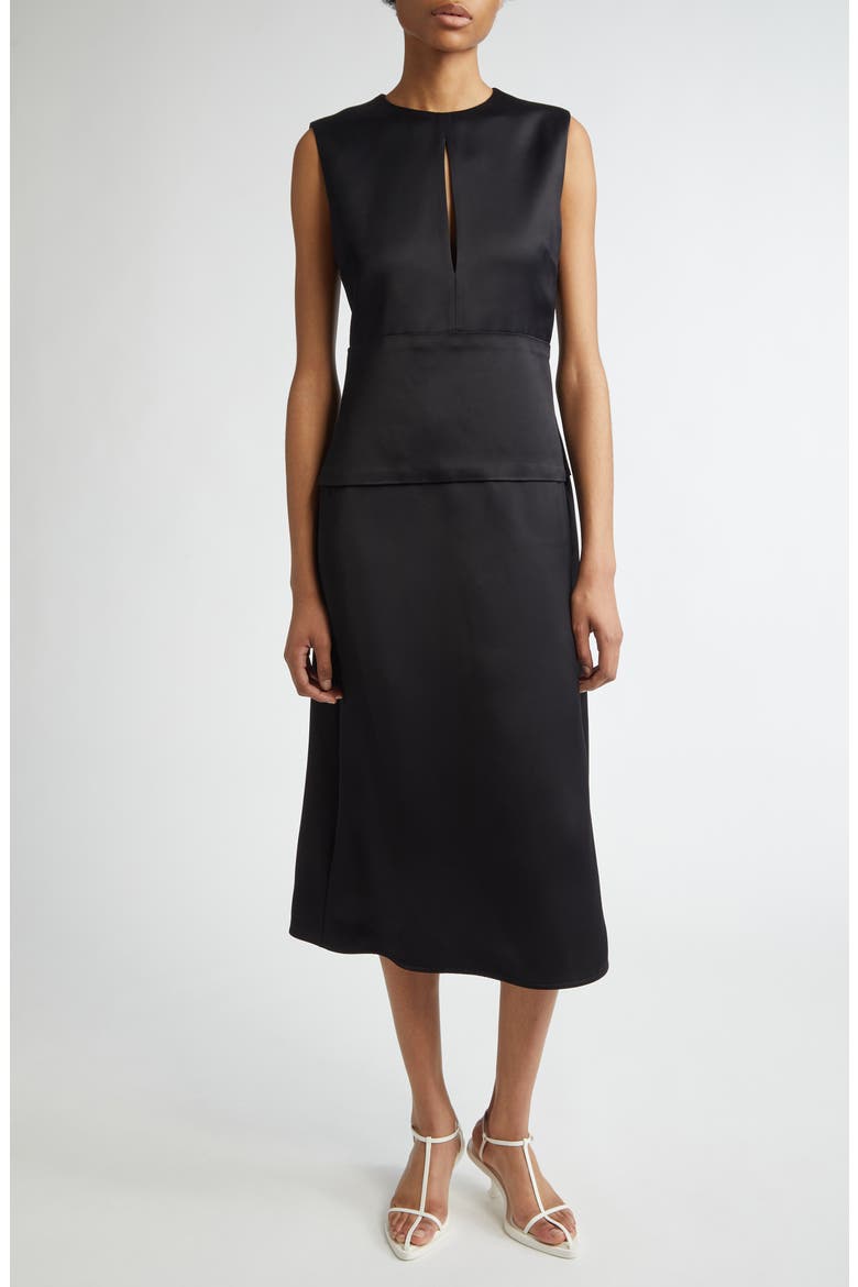 Sleeveless Matte Finish Satin Midi Dress, Main, color, BLACK