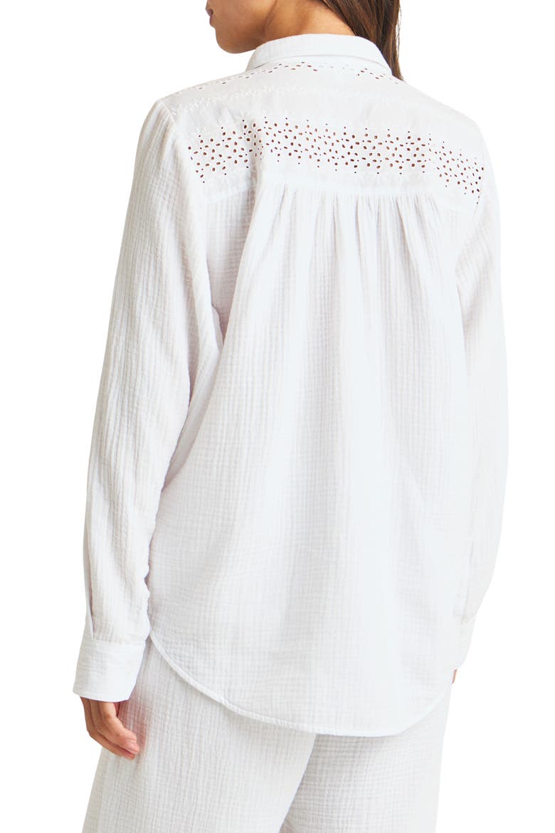Kit Eyelet & Gauze Button-Up Shirt, Alternate, color, WHITE