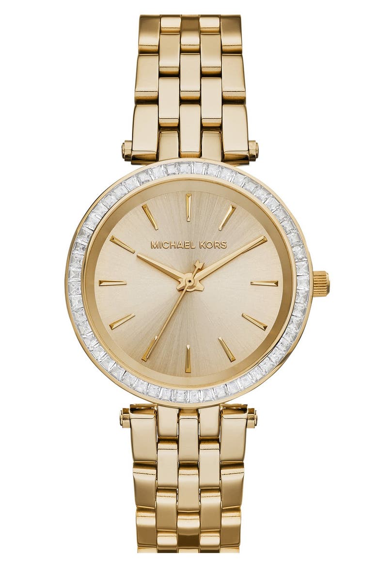 'Mini Darci' Round Bracelet Watch, 33mm, Main, color, GOLD