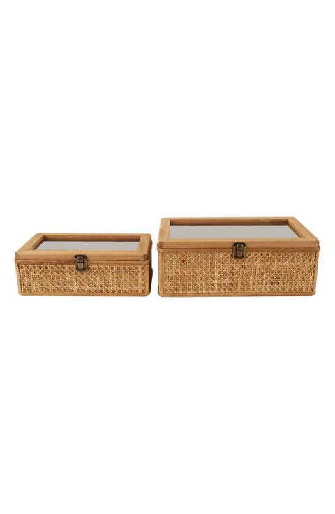 Contemporary Set of 2 Natural Rattan Boxes