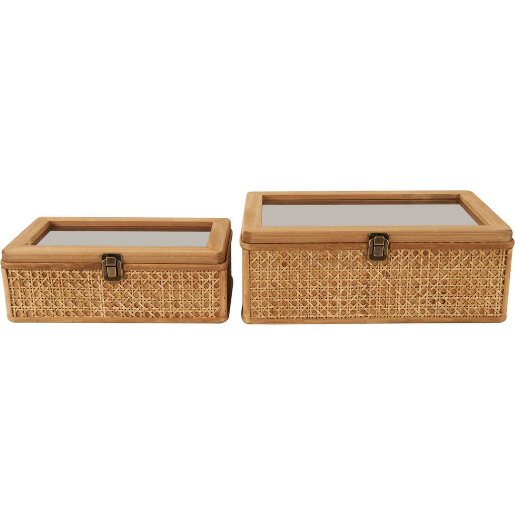 Uma Contemporary Set Of 2 Natural Rattan Boxes In Brown