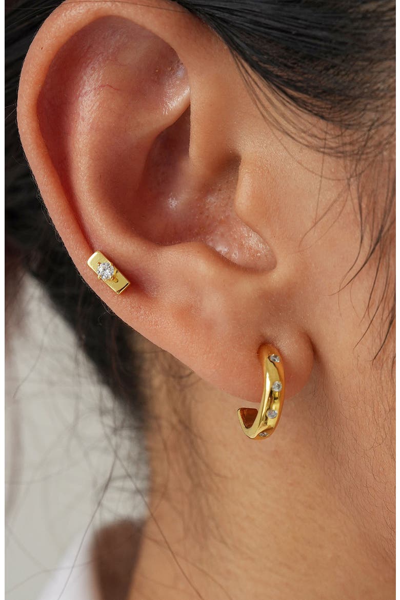 Cubic Zirconia Stud & Hoop Earrings Set, Alternate, color, GOLD