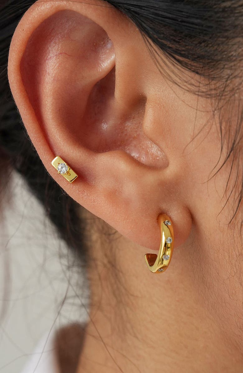 Argento Vivo Sterling Silver Cubic Zirconia Stud & Hoop Earrings Set, Alternate, color, Gold