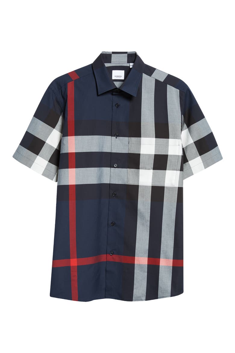 Summerton Check Short Sleeve Cotton Poplin Button-Up Shirt, Main, color, NAVY IP CHECK
