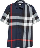 Burberry Summerton Check Short Sleeve Cotton Poplin Button-Up Shirt