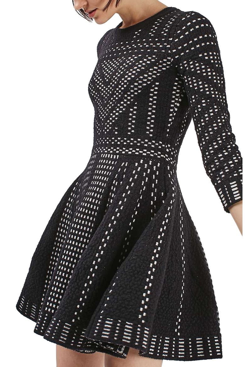 Geometric Fit & Flare Dress, Alternate, color, BLACK MULTI