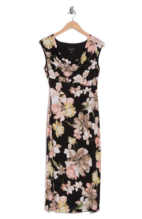 Connected Apparel Drape Neck Midi Dress In Black Camel