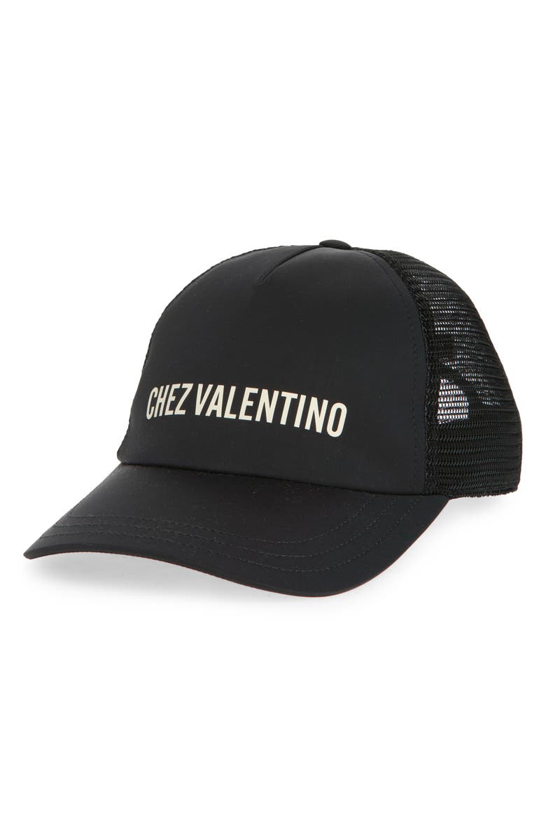 Valentino Garavani Chez Valentino Embroidered Trucker Hat, Main, color, Black/ Ivory