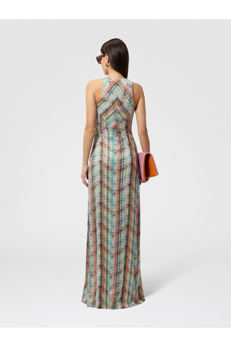 Sleeveless Long Dress In Viscose Lamé Blend With Multi-technique Knit, Alternate, color, Multicoloured