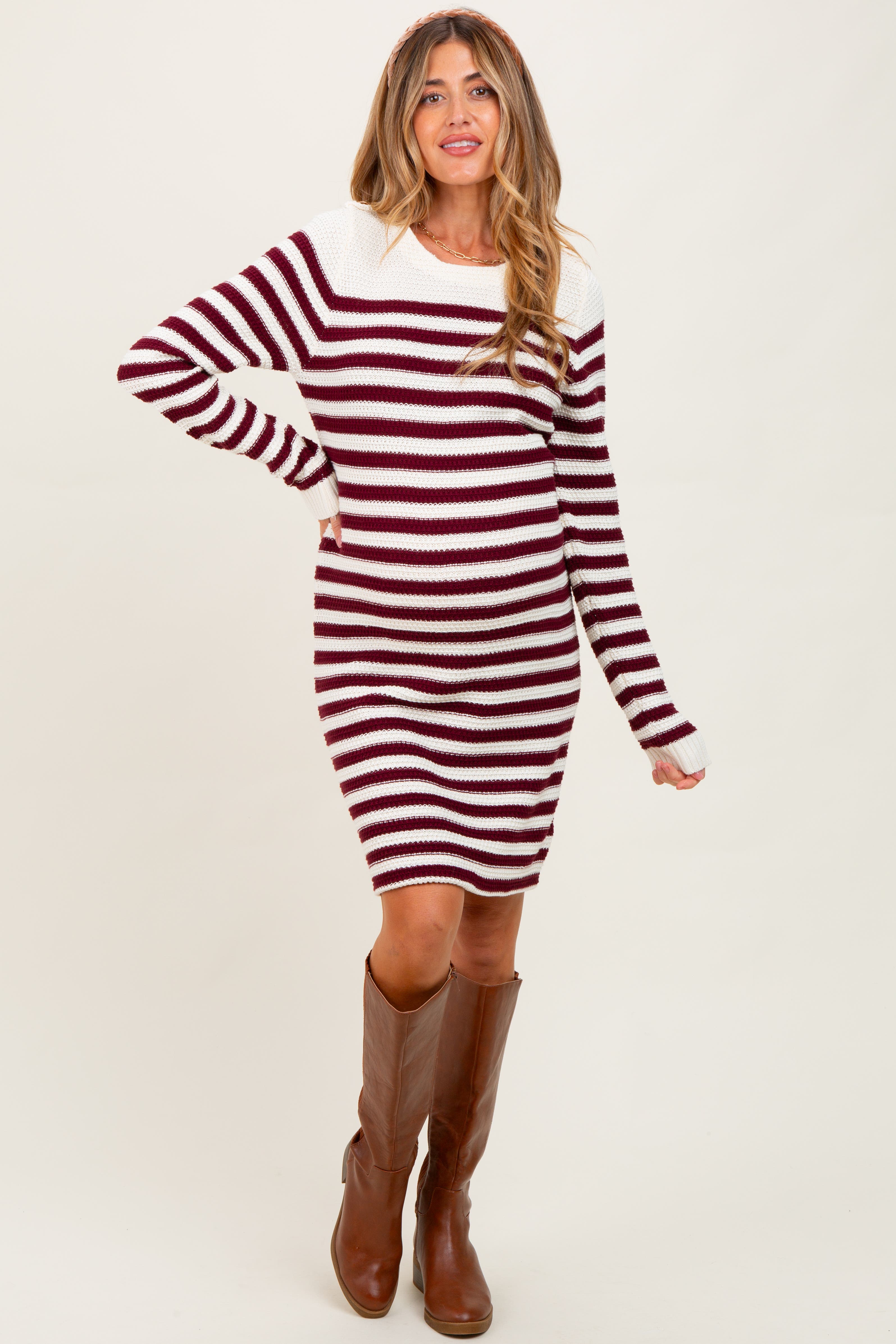 PinkBlush Striped Button Accent Mini Sweater Dress (Women) | Nordstrom