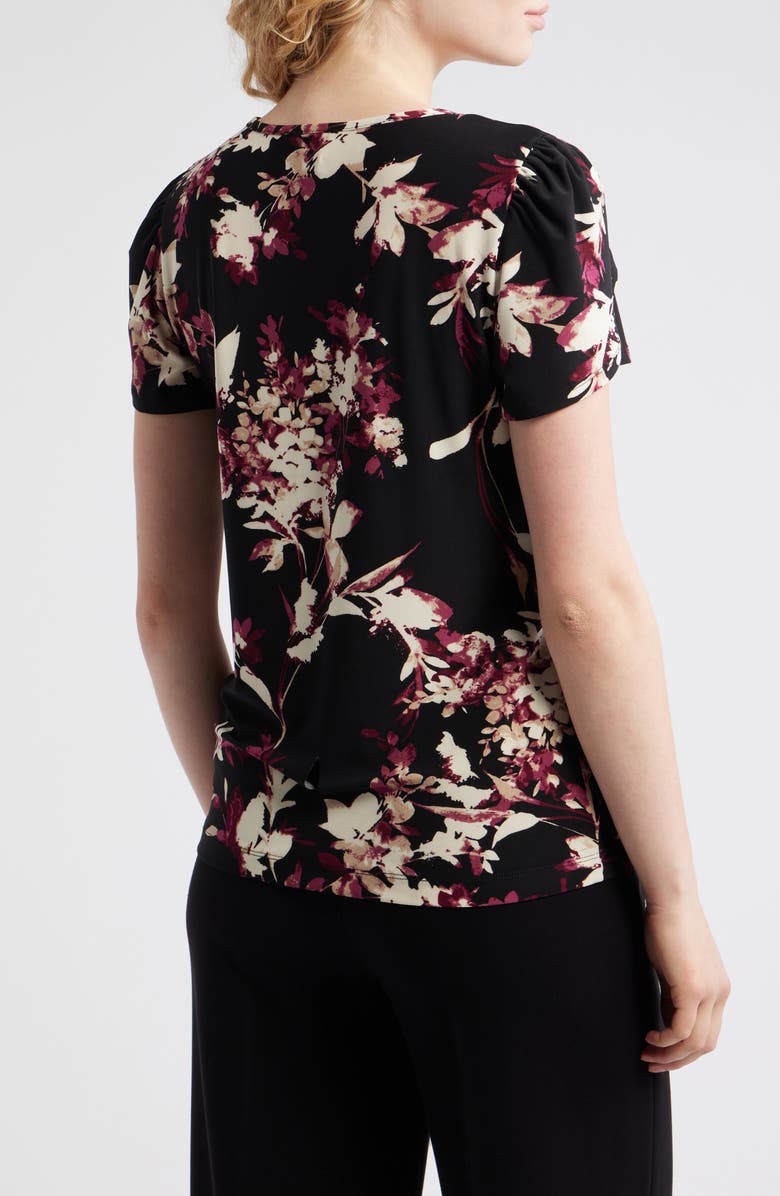 AK ANNE KLEIN Floral Tulip Sleeve Top, Alternate, color, Anne Black/ Chianti Mul
