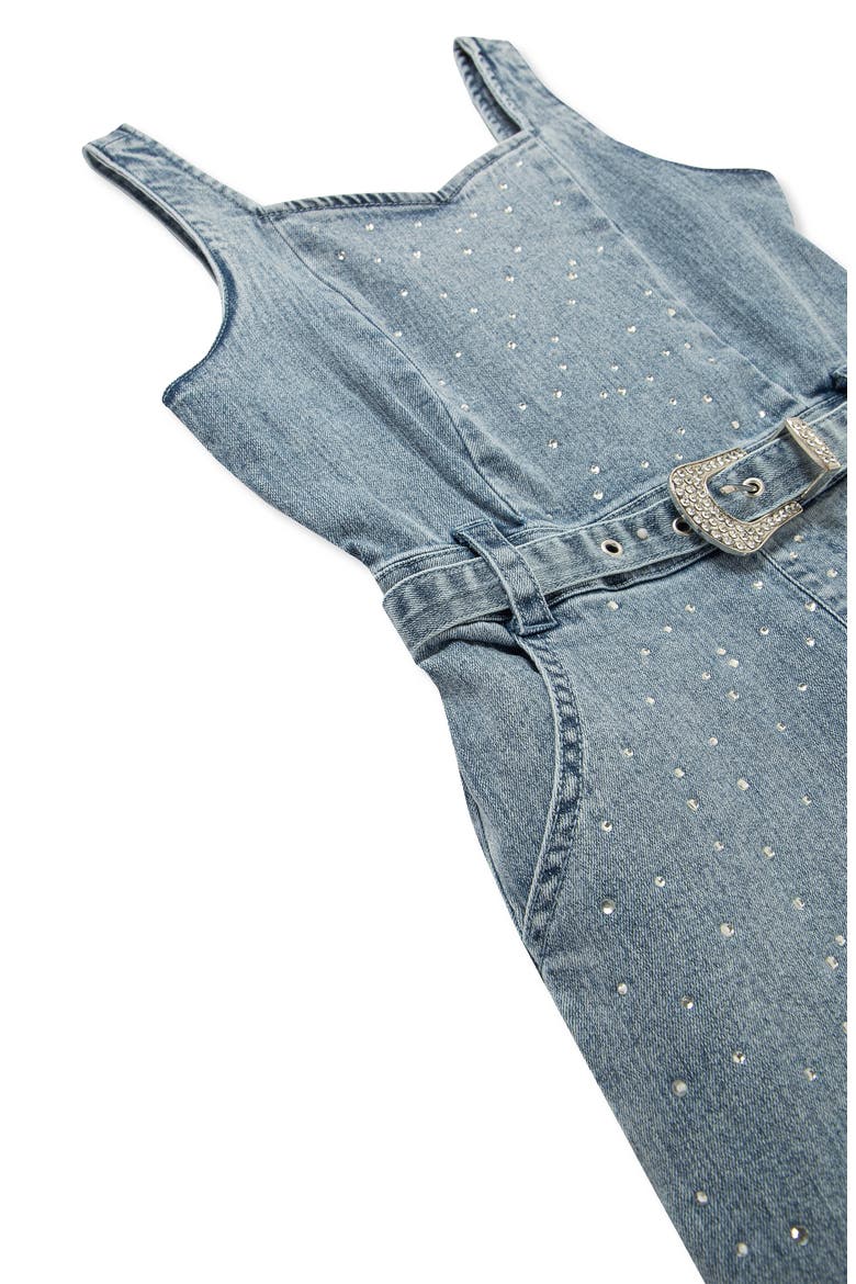 Kids' Belted Denim Romper, Alternate, color, INDIGO