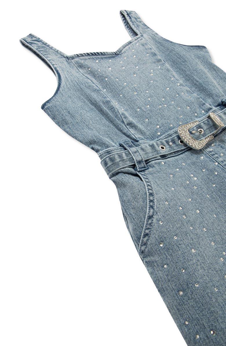 Truce Kids' Belted Denim Romper, Alternate, color, Indigo