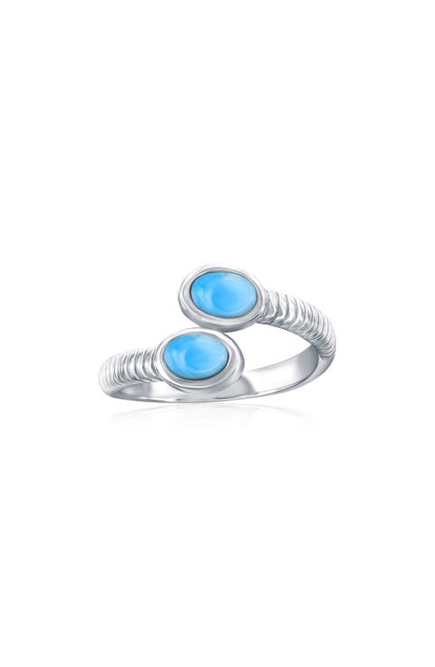 Sterling Silver Oval Larimar Bypass Ring