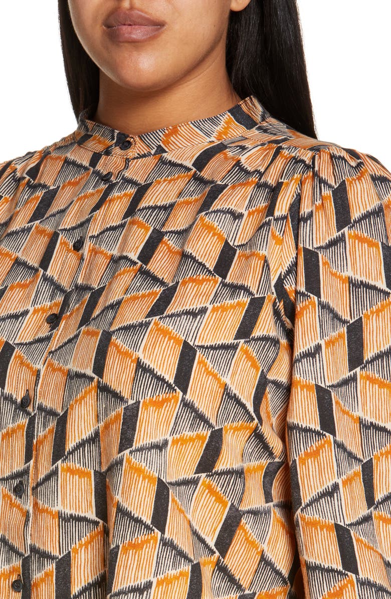 Treasure & Bond Balloon Sleeve Cotton Blouse, Alternate, color, Grey- Brown Geo Stripe
