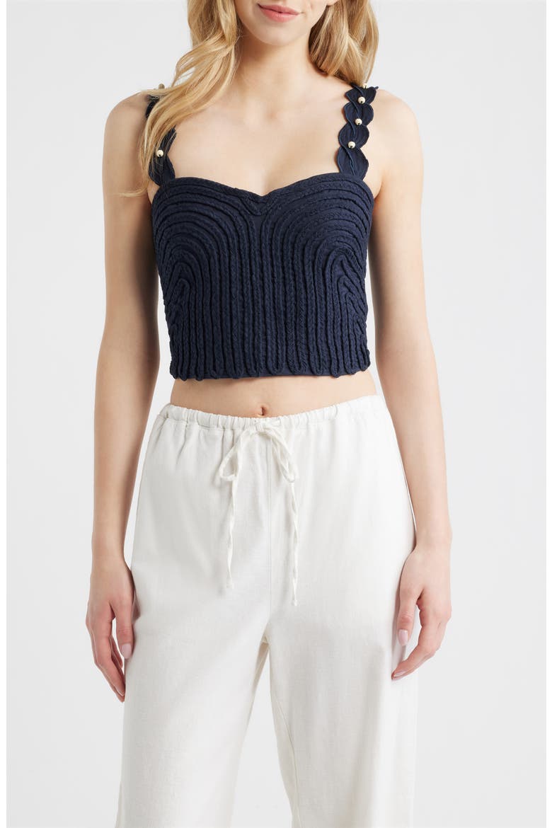 Atalia Braid Detail Cotton Tank, Main, color, NAVY