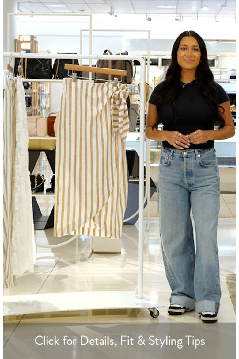 Stripe Linen Blend Faux Wrap Midi Skirt video