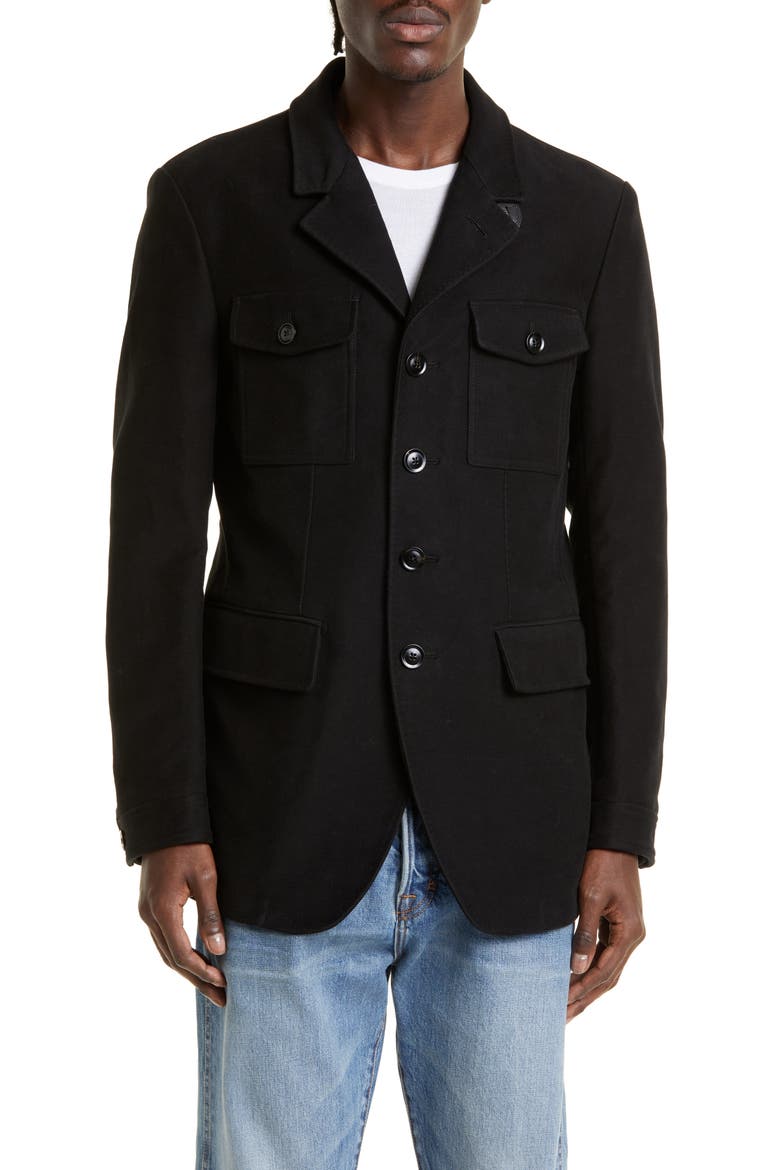 Cotton Moleskin Military Jacket, Main, color, BLACK