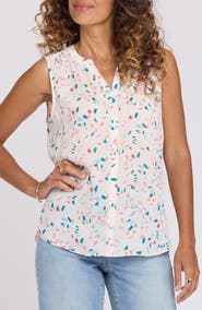 NYDJ Print Pleat Back Sleeveless Split Neck Blouse (Nordstrom Exclusive)