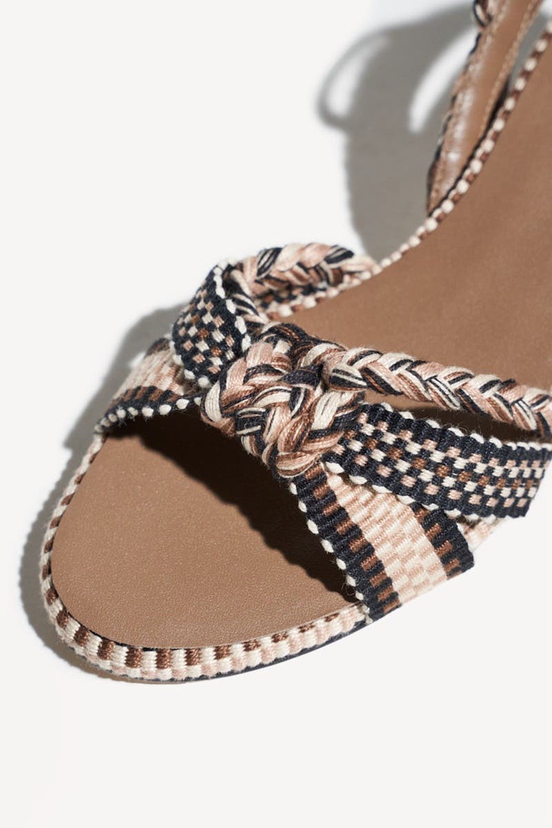 Aitana Braided Cotton Lace Up Kitten Heel Sandal, Alternate, color, Sand