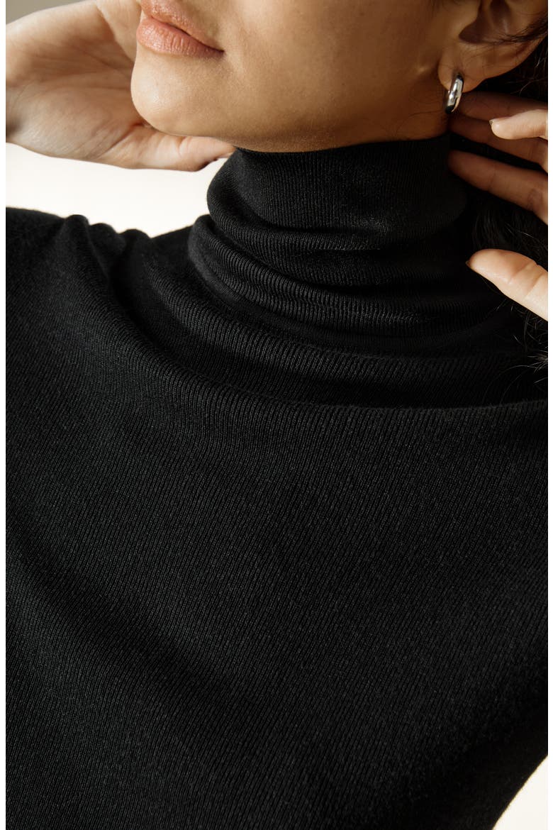 Women's Seamless Silk-Cashmere Blend Turtleneck Sweater, Alternate, color, Black