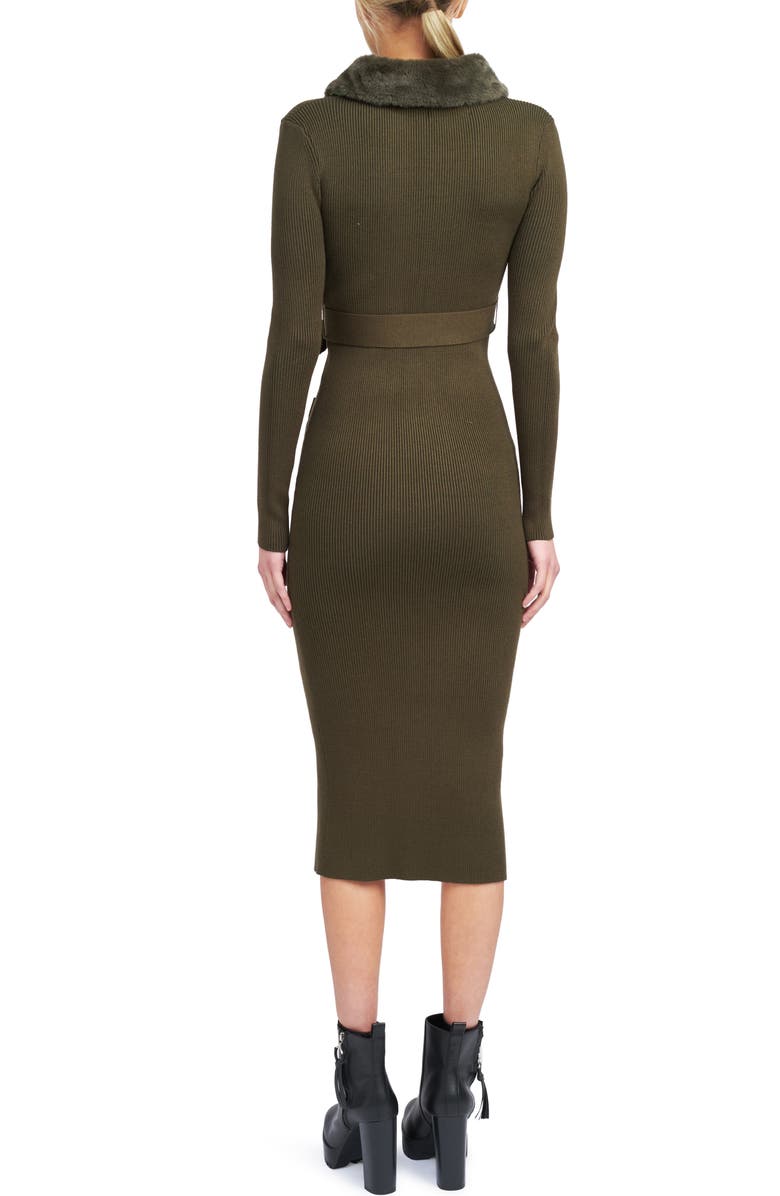 En Saison Long Sleeve Belted Midi Dress with Faux Fur Collar, Alternate, color,