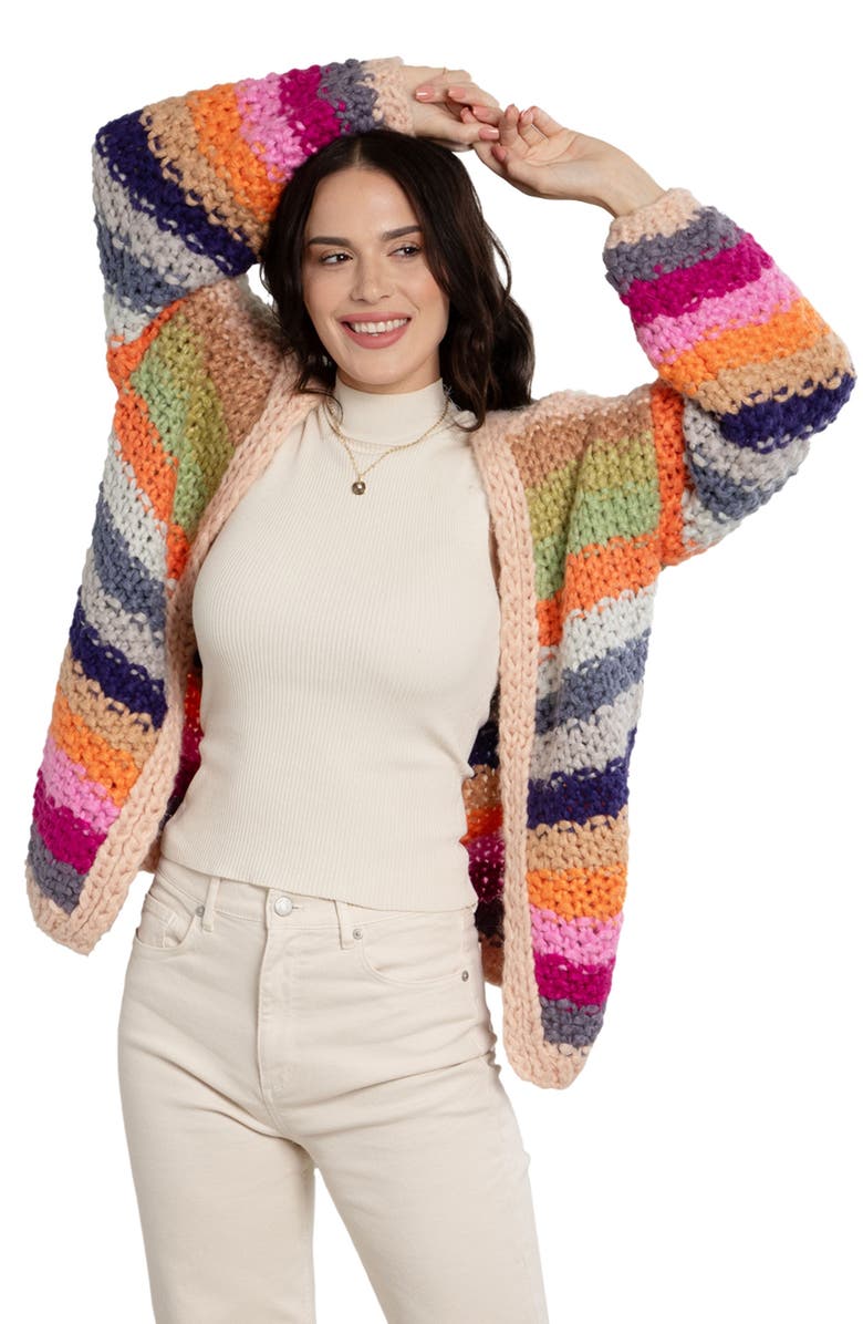 SAACHI Mayflower Stripe Crochet Cardigan, Alternate, color, Beige Multi