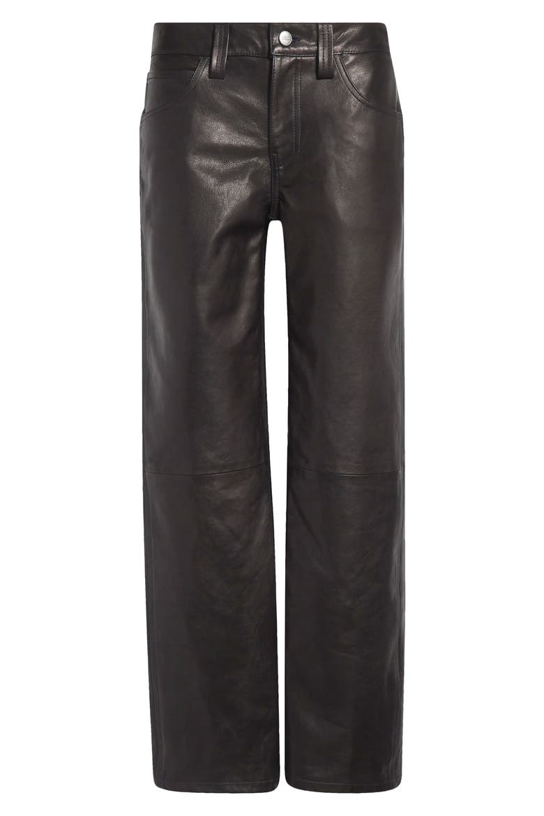 Emmet Low Waist Straight Leg Leather Pants, Main, color, BLACK
